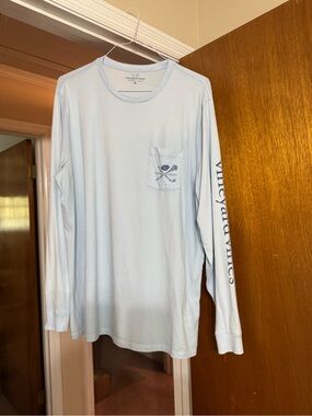 Vineyard Vines Light Blue Long Sleeve Pocket Tee